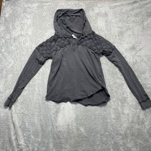 We The Free Hoodie Women's M Grey Lightweight 100% Cotton Lace Fairy Grunge Goth